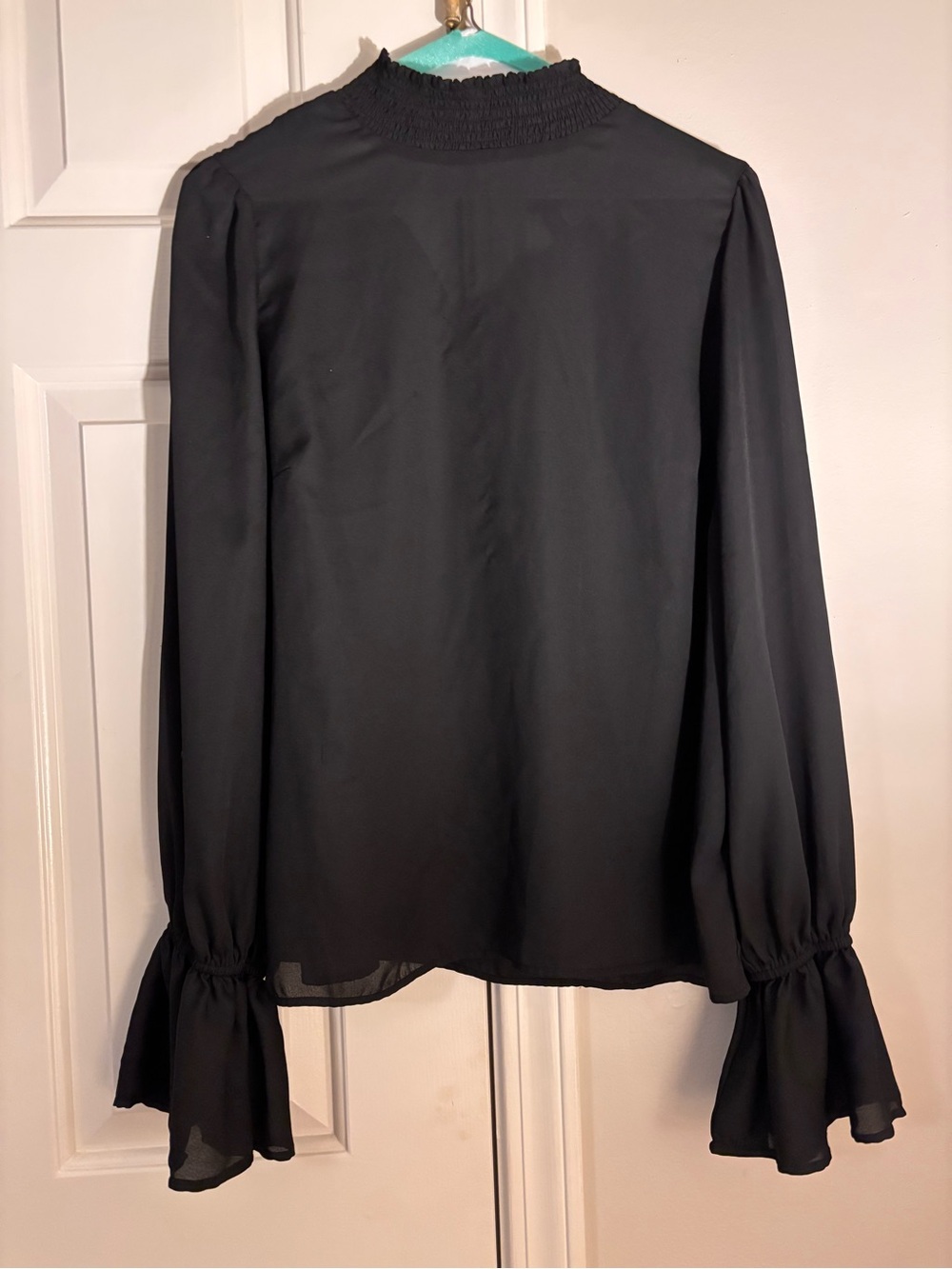 Flying Tomato Black High-Neck Ruffle Sleeve Blouse
